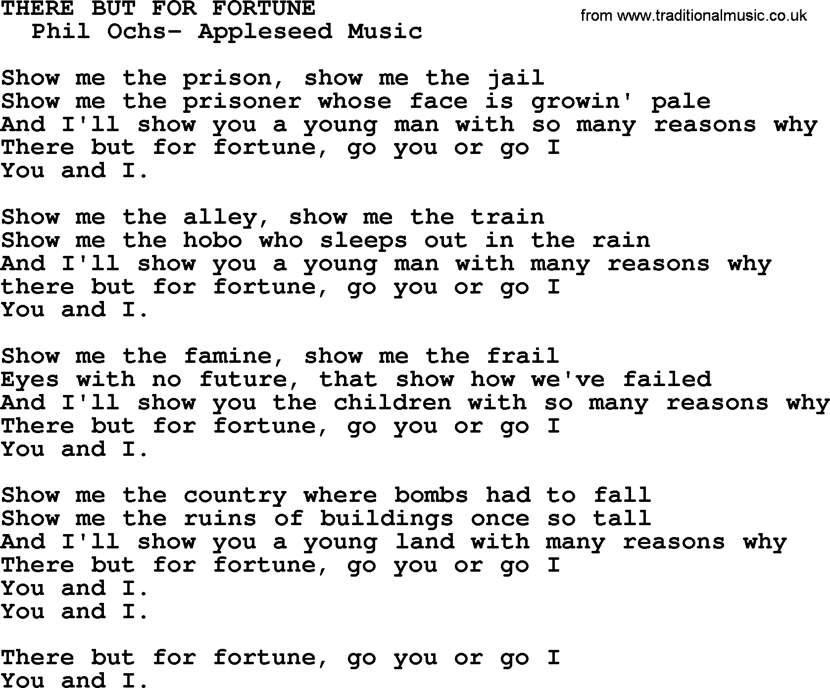Peter, Paul and Mary song There But For Fortune lyrics