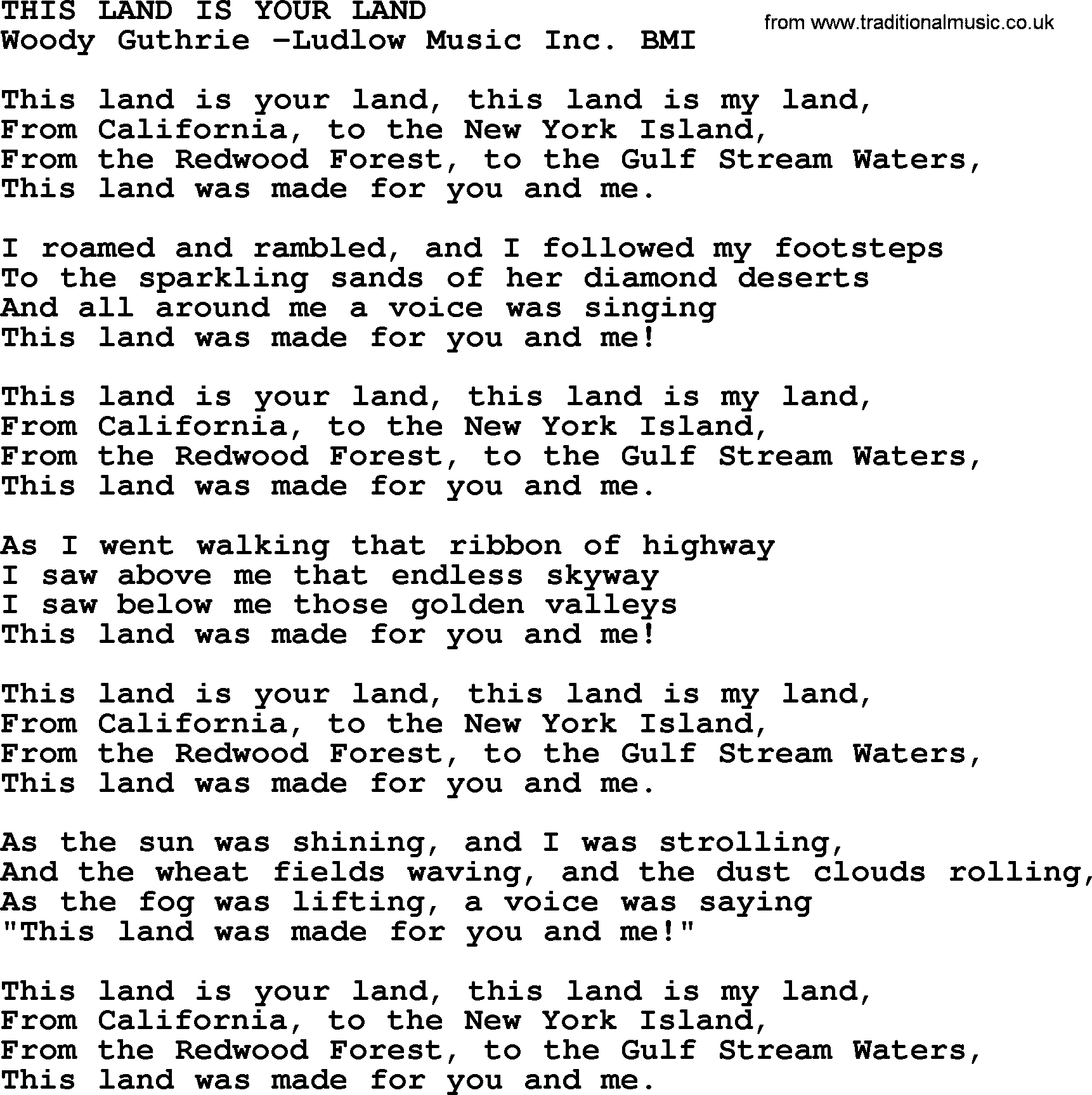 Peter, Paul and Mary song This Land Is Your Land lyrics