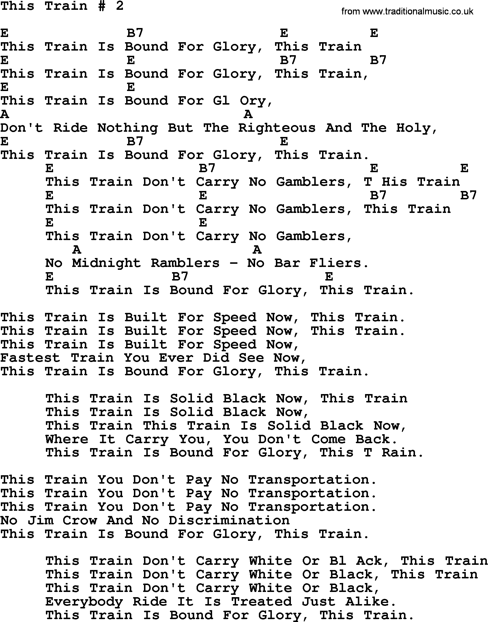Peter, Paul and Mary song This Train 2, lyrics and chords