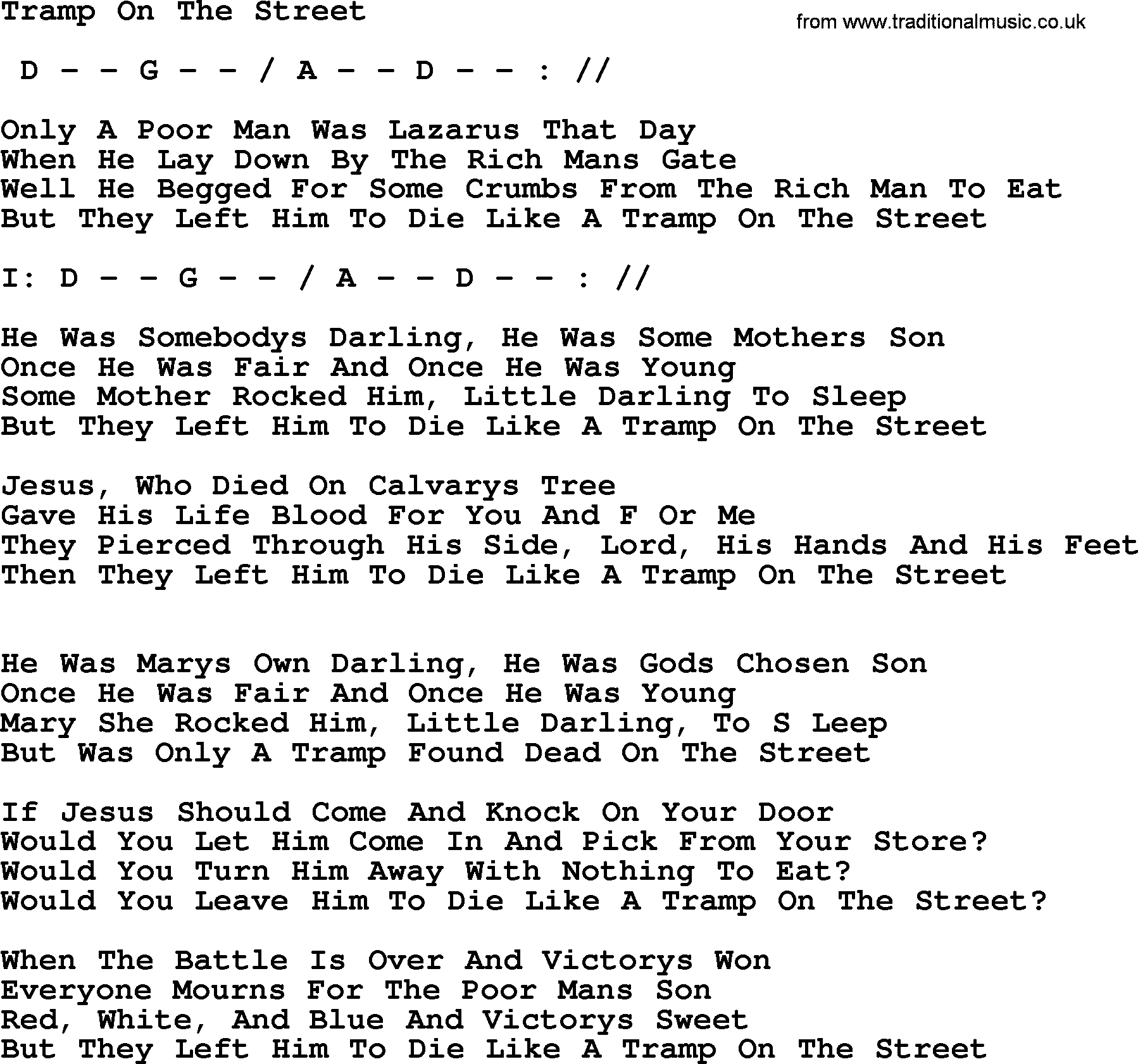 Peter, Paul and Mary song Tramp On The Street, lyrics and chords