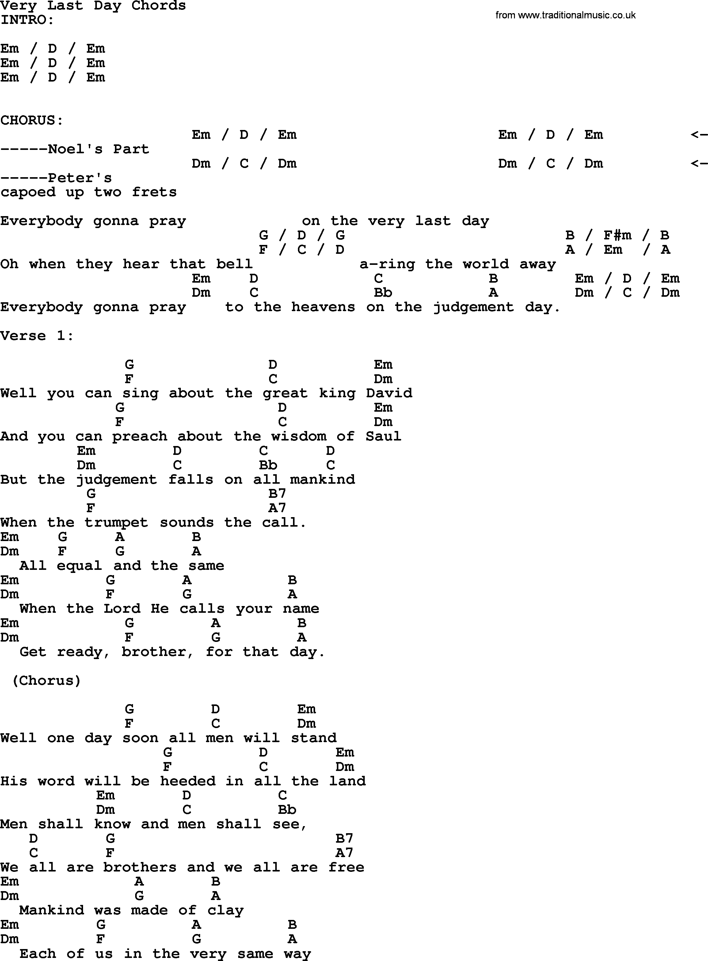 Peter Paul And Mary Song Very Last Day Ver2 Lyrics And Chords Last day last day of your life, it goes in a second; traditional music library