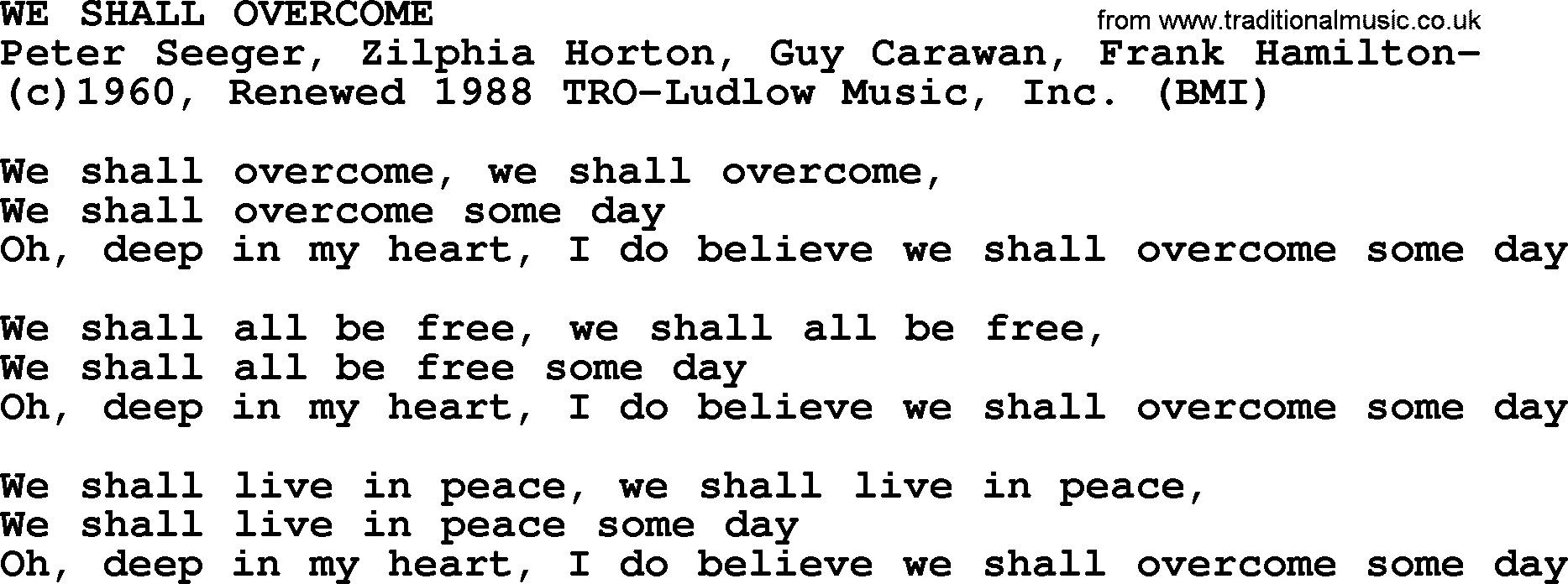 Peter, Paul and Mary song We Shall Overcome lyrics