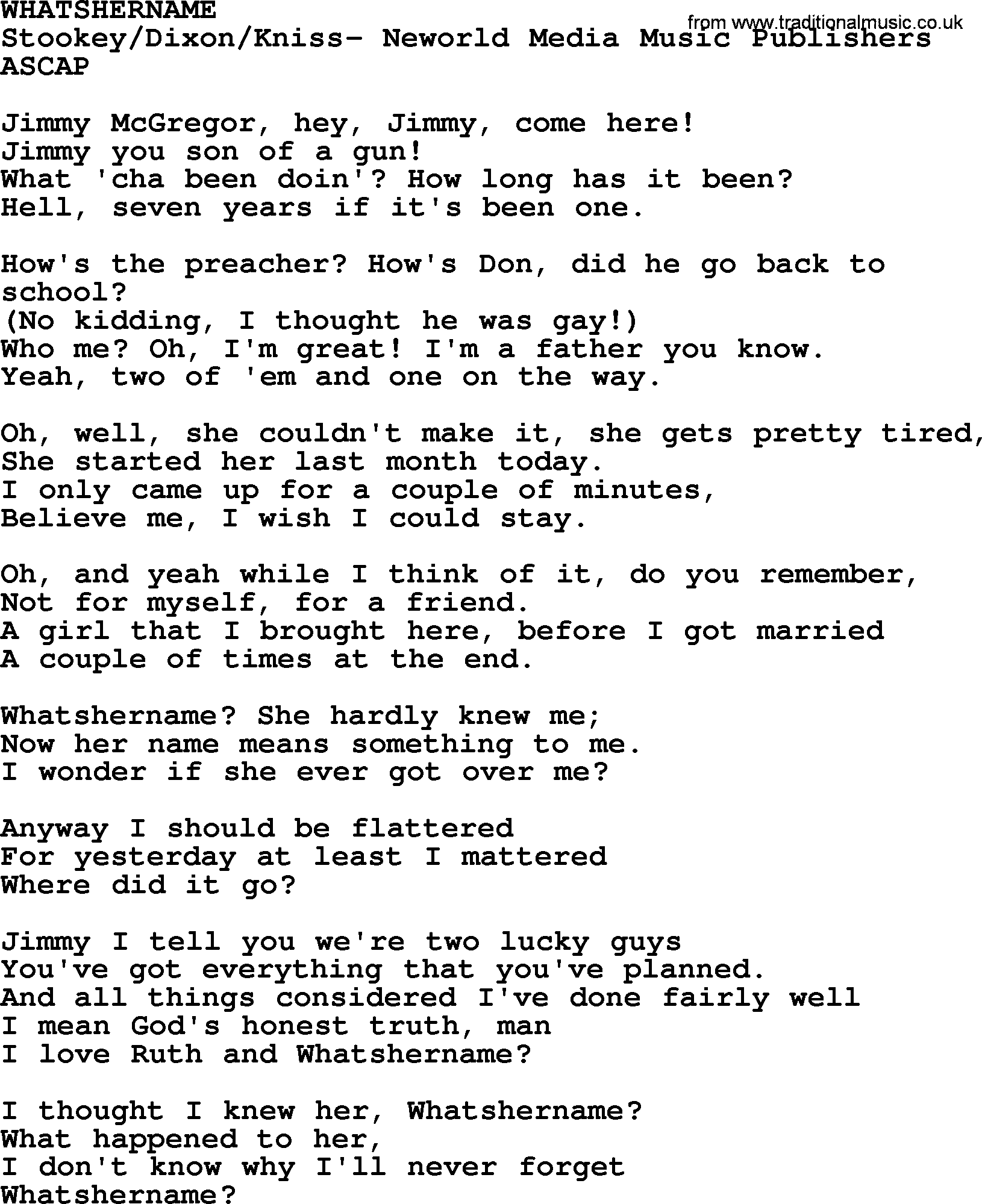 Peter, Paul and Mary song Whatshername lyrics