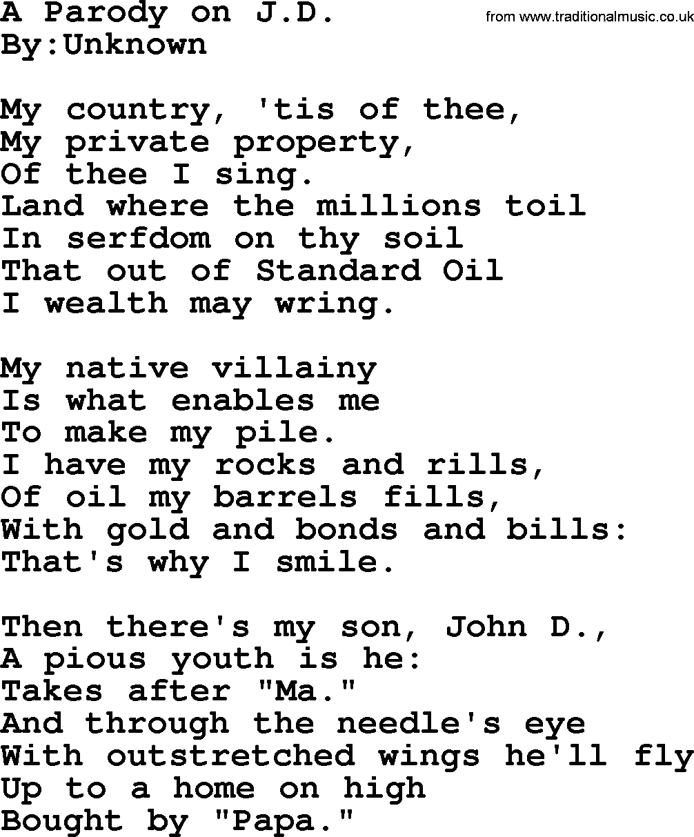 Political, Solidarity, Workers or Union song: A Parody On Jd, lyrics