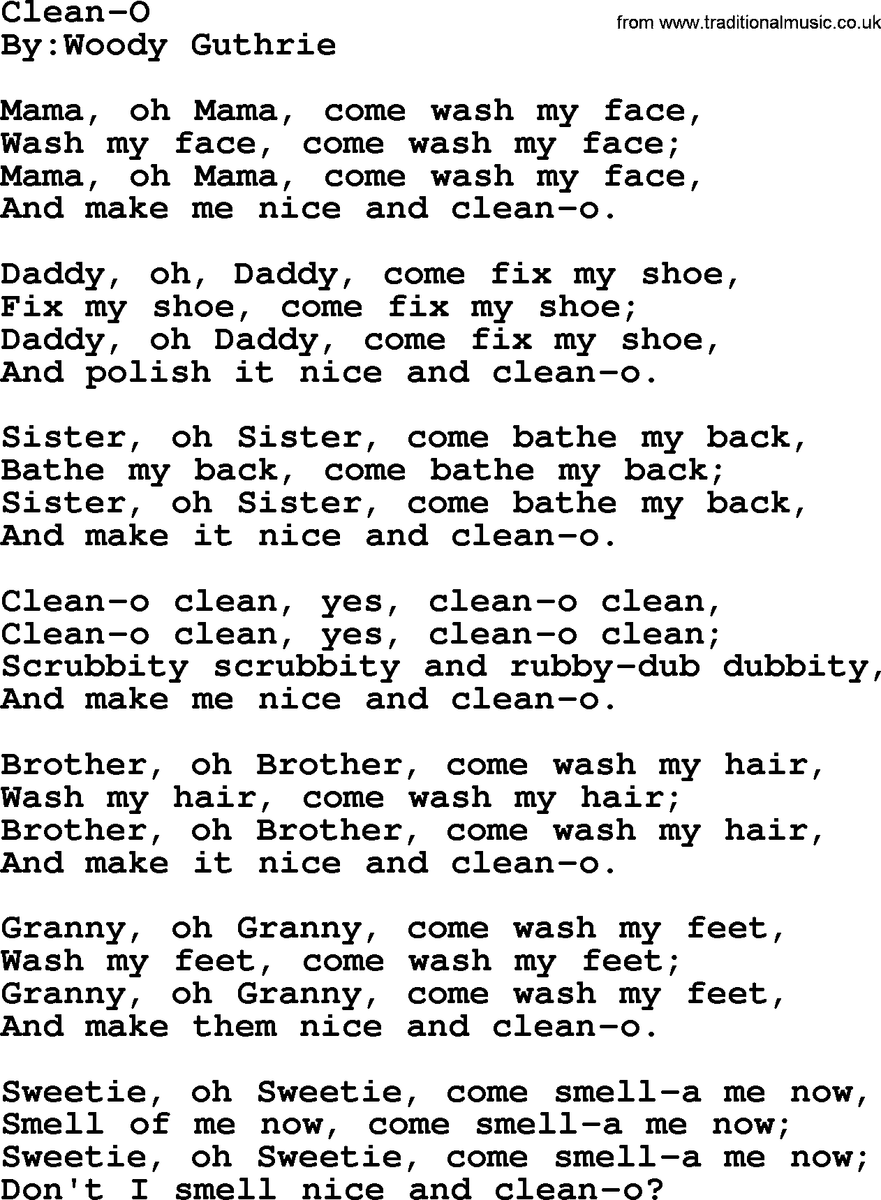 Political, Solidarity, Workers or Union song: Clean-o, lyrics