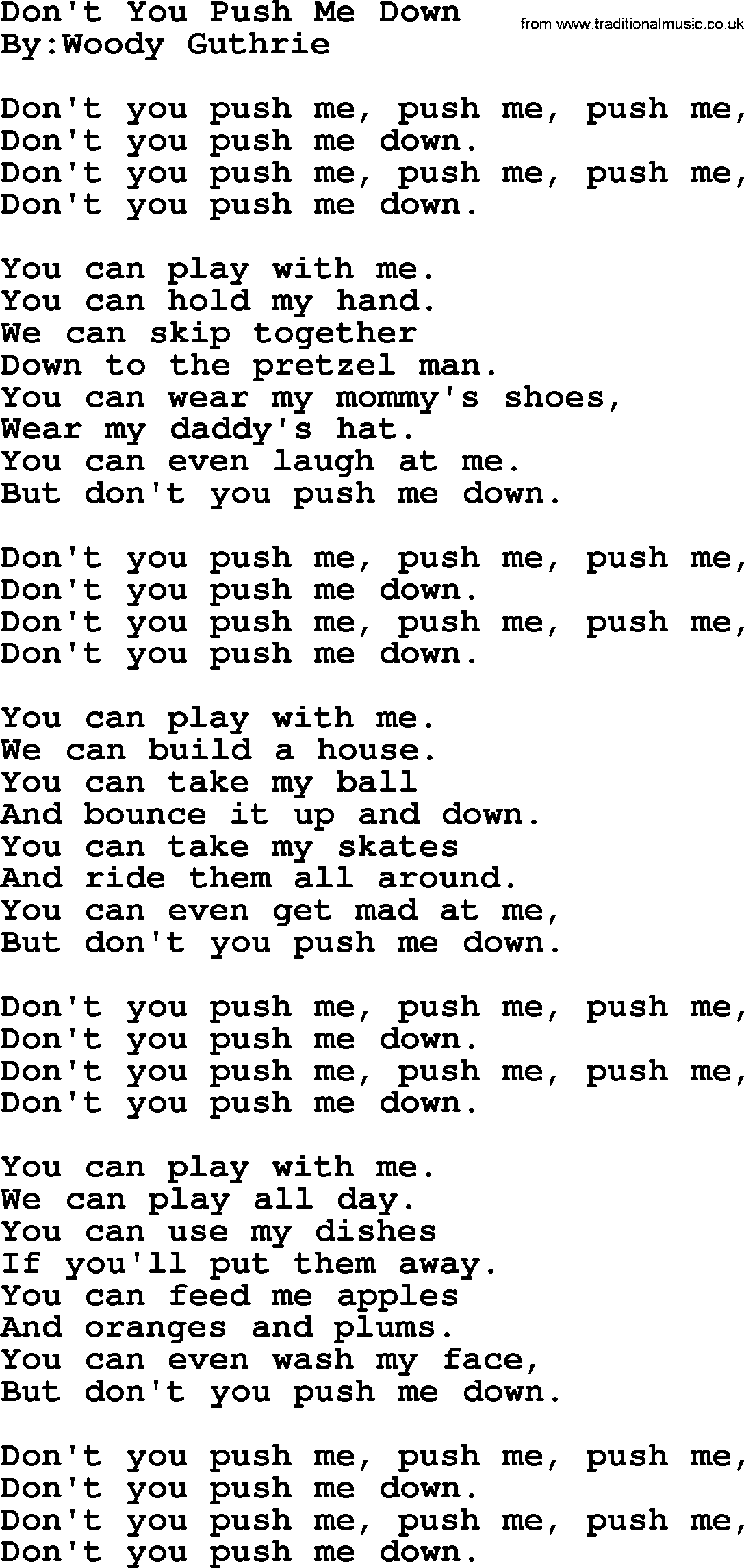 Political, Solidarity, Workers or Union song: Dont You Push Me Down, lyrics