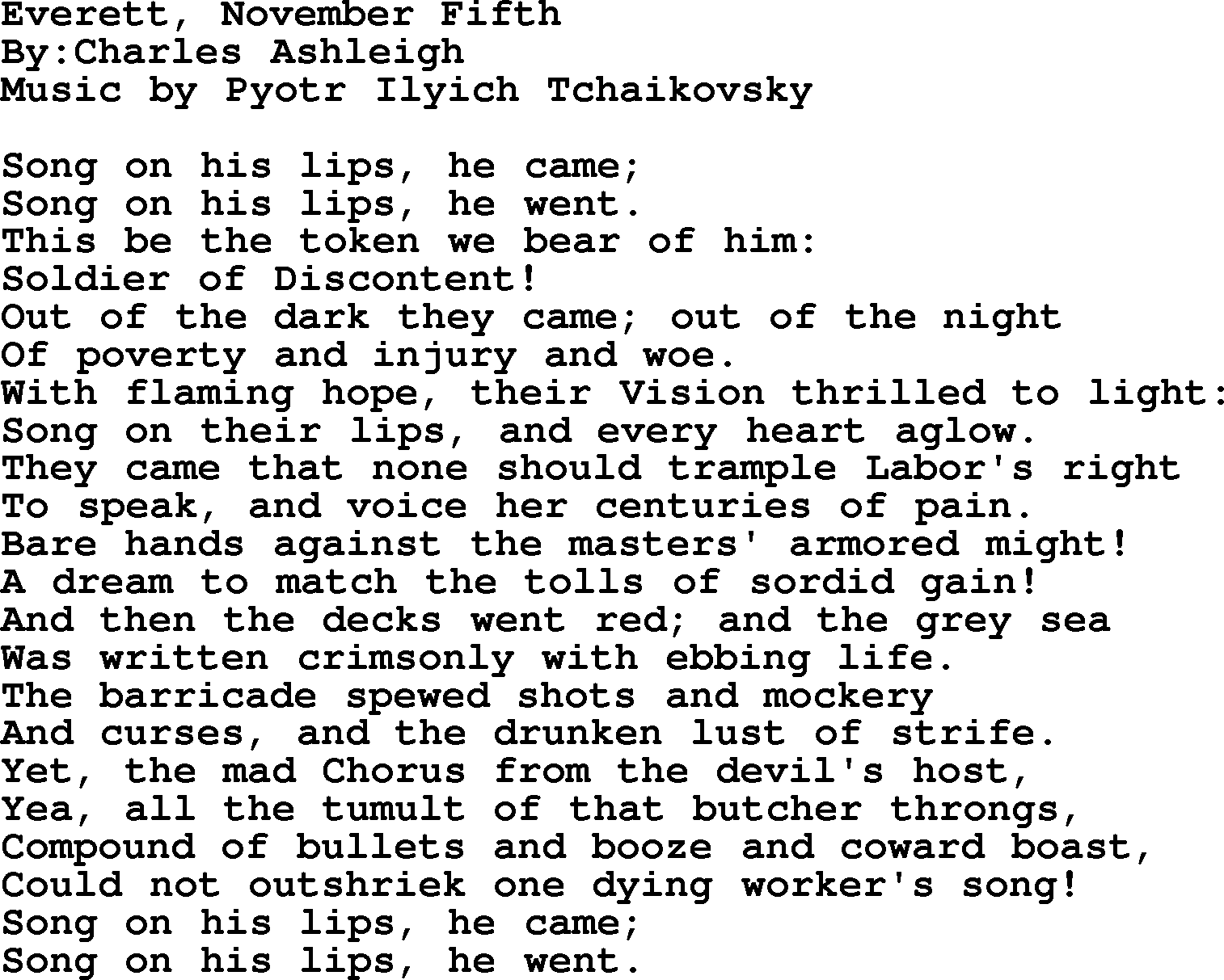 Political, Solidarity, Workers or Union song: Everett November Fifth, lyrics