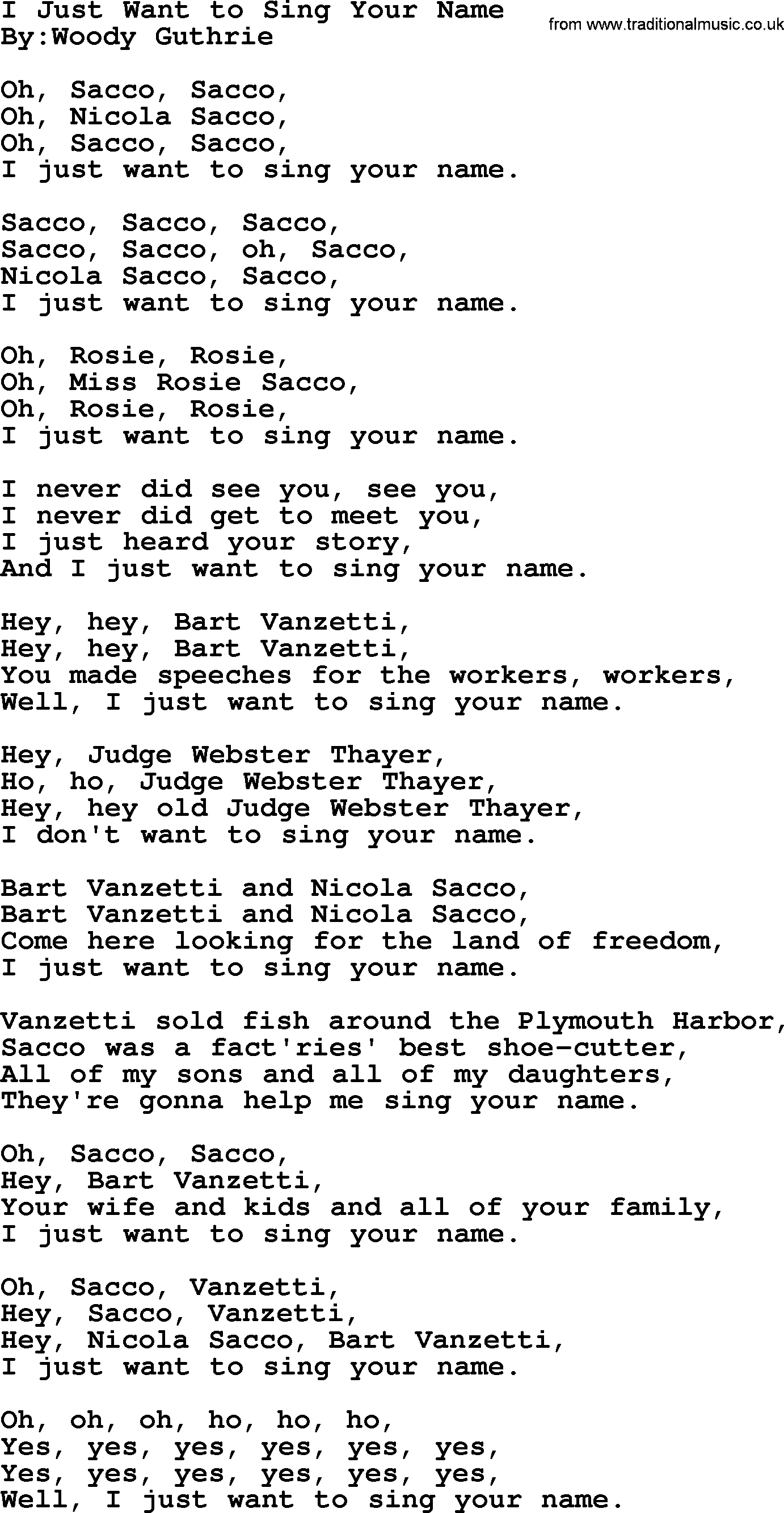 Political, Solidarity, Workers or Union song: I Just Want To Sing Your Name, lyrics