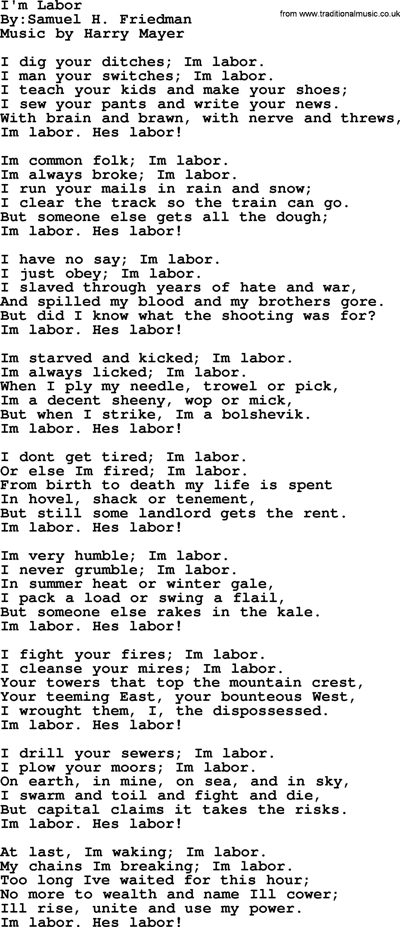 Political, Solidarity, Workers or Union song: Im Labor, lyrics