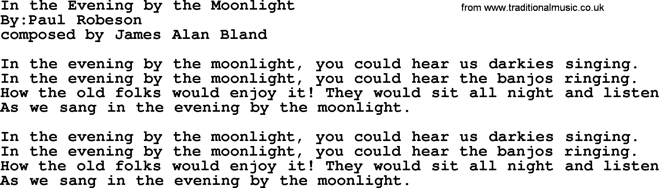 Political, Solidarity, Workers or Union song: In The Evening By The Moonlight, lyrics