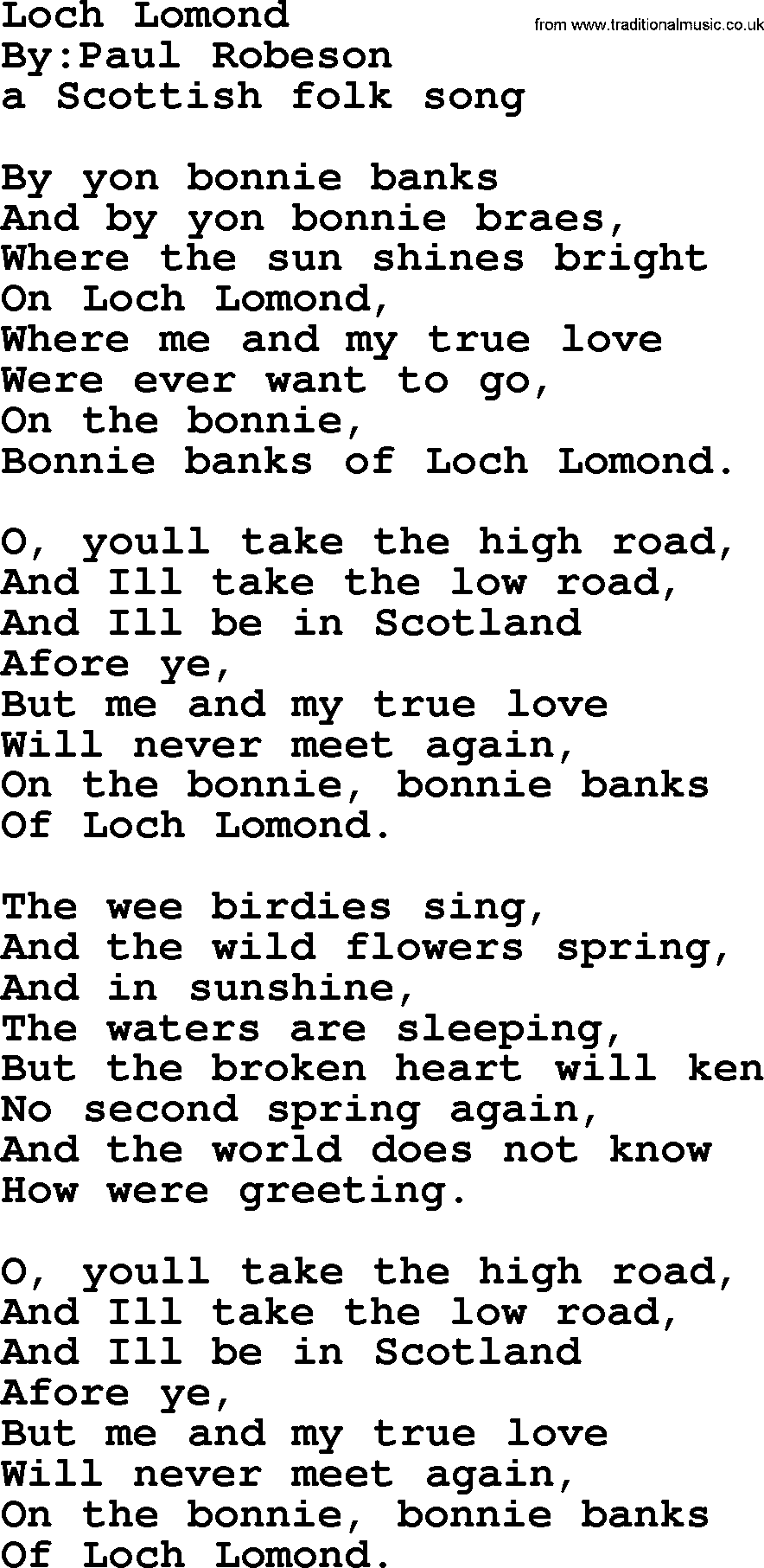Political, Solidarity, Workers or Union song: Loch Lomond, lyrics