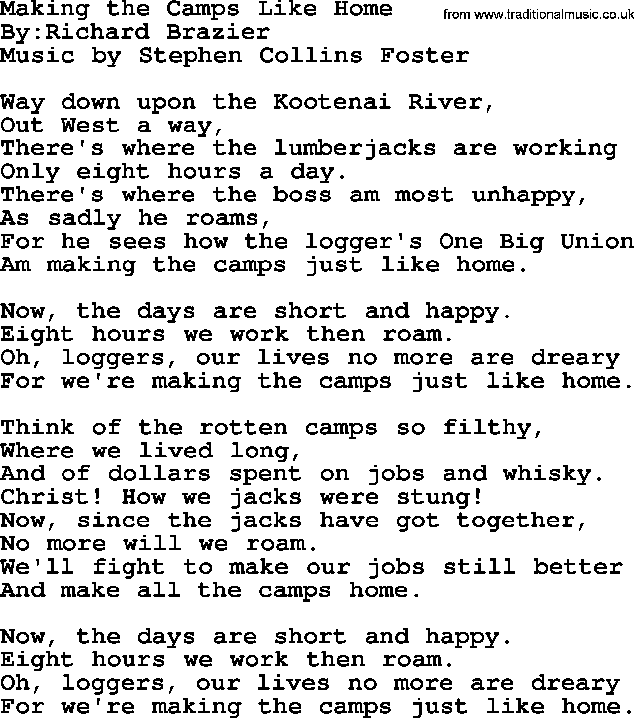 Political, Solidarity, Workers or Union song: Making The Camps Like Home, lyrics