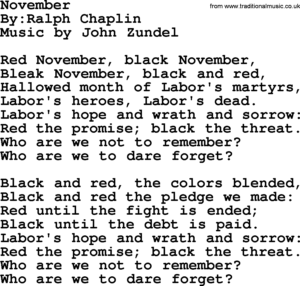 Political, Solidarity, Workers or Union song: November, lyrics