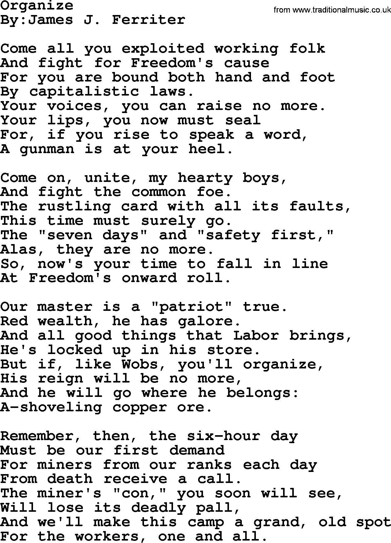 Political, Solidarity, Workers or Union song: Organize, lyrics