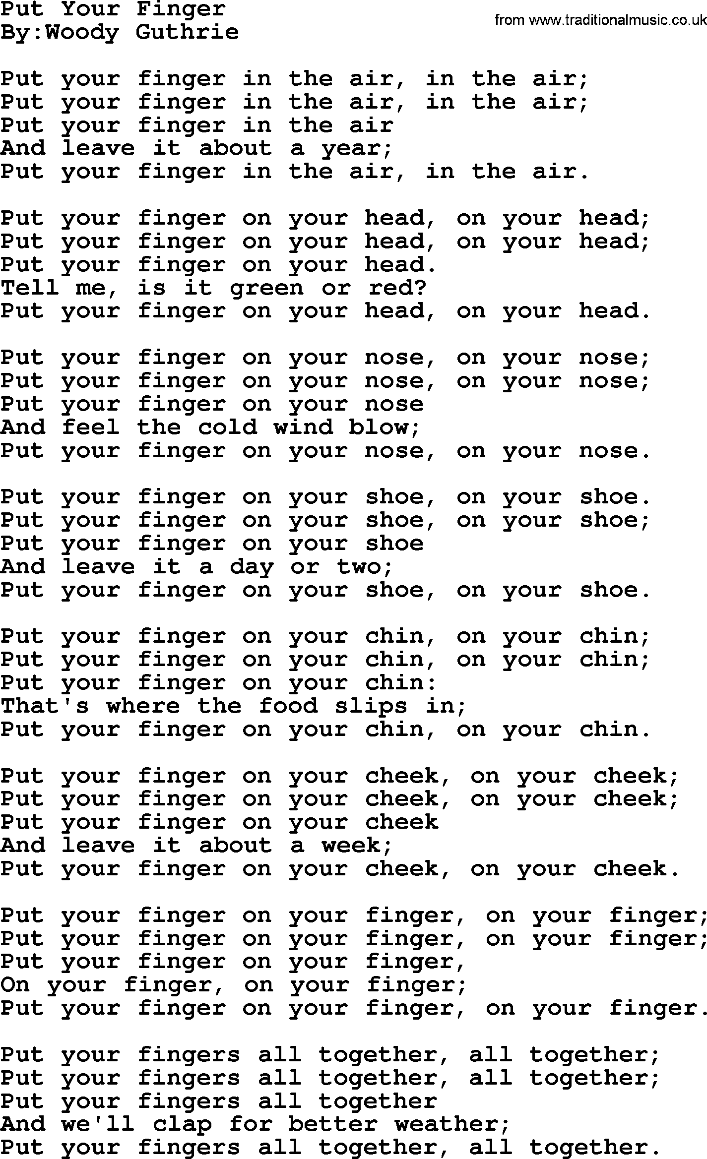 Political, Solidarity, Workers or Union song: Put Your Finger, lyrics