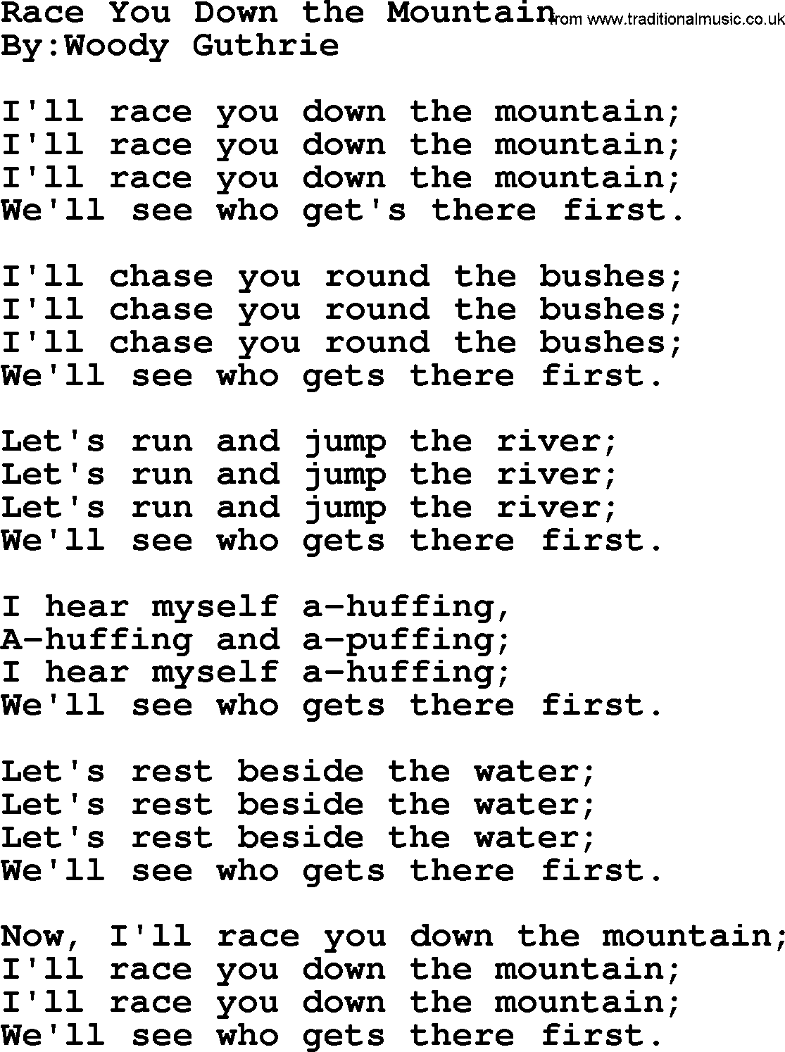 Political, Solidarity, Workers or Union song: Race You Down The Mountain, lyrics