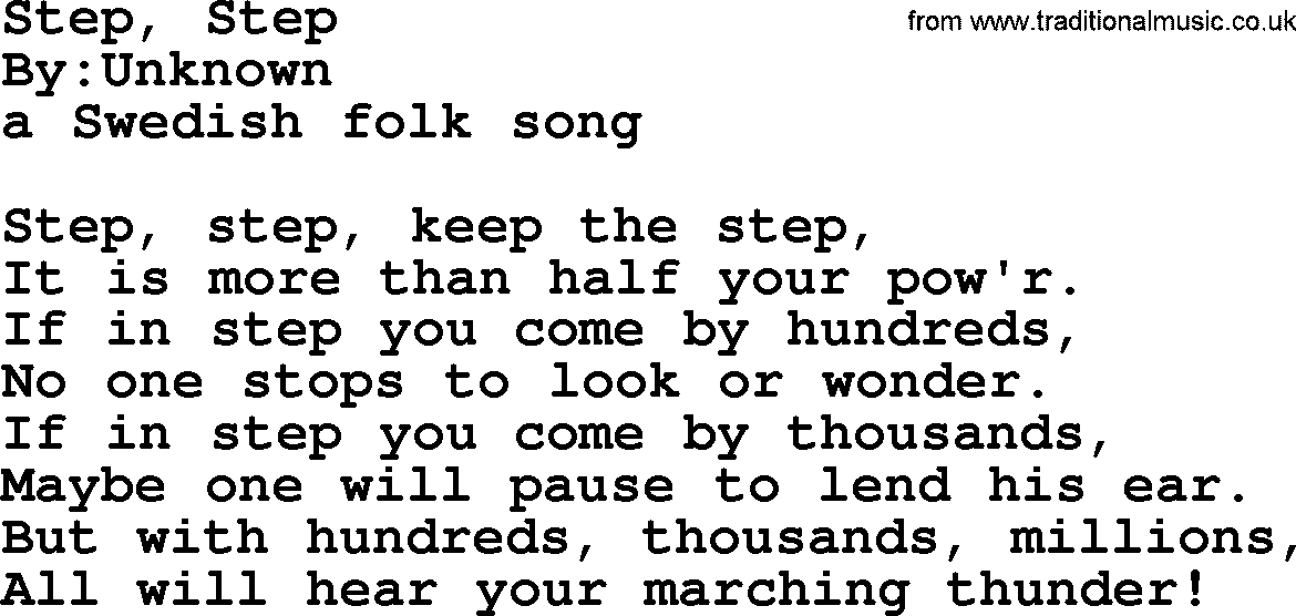 Political, Solidarity, Workers or Union song: Step Step, lyrics