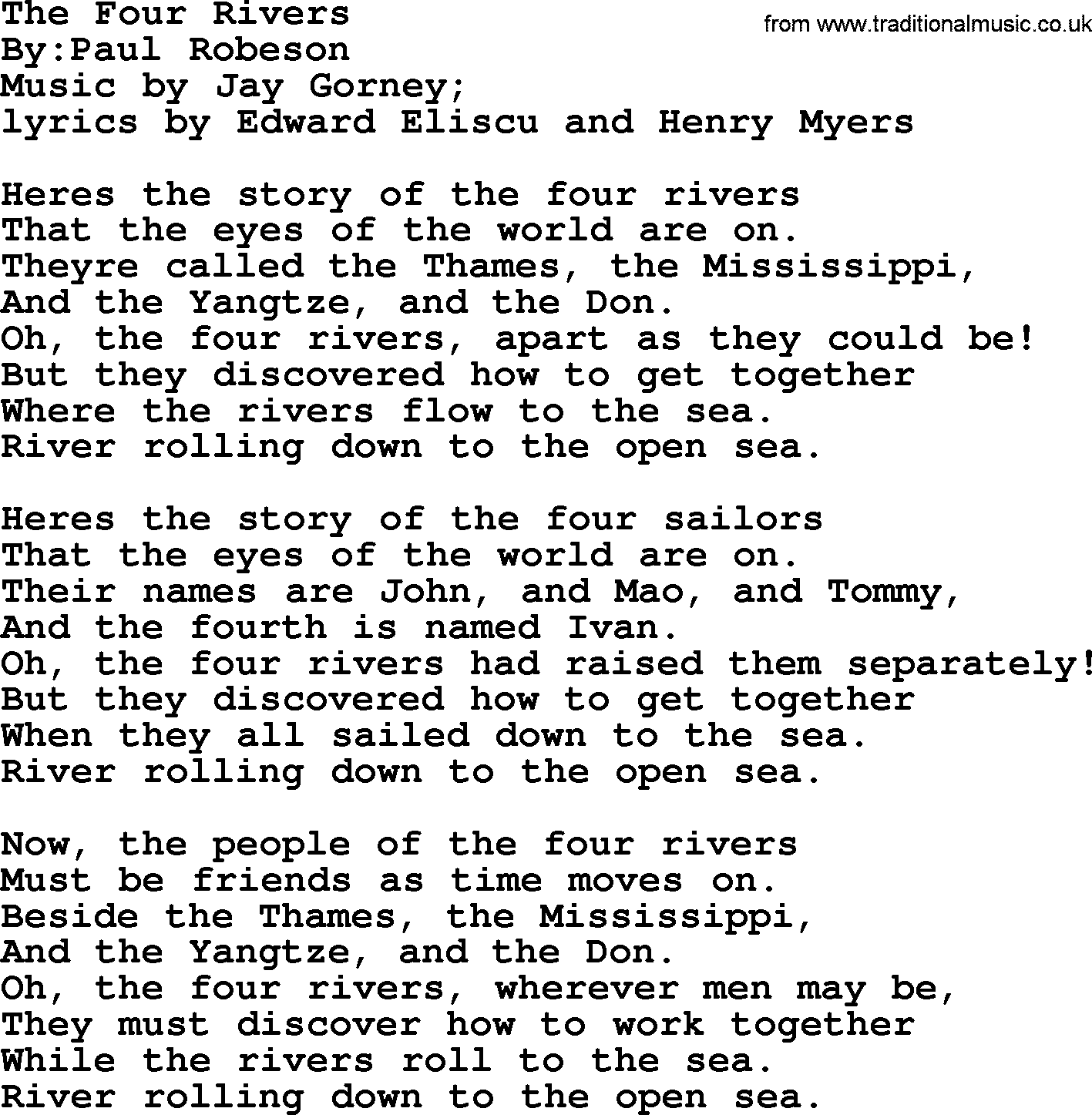 Political, Solidarity, Workers or Union song: The Four Rivers, lyrics