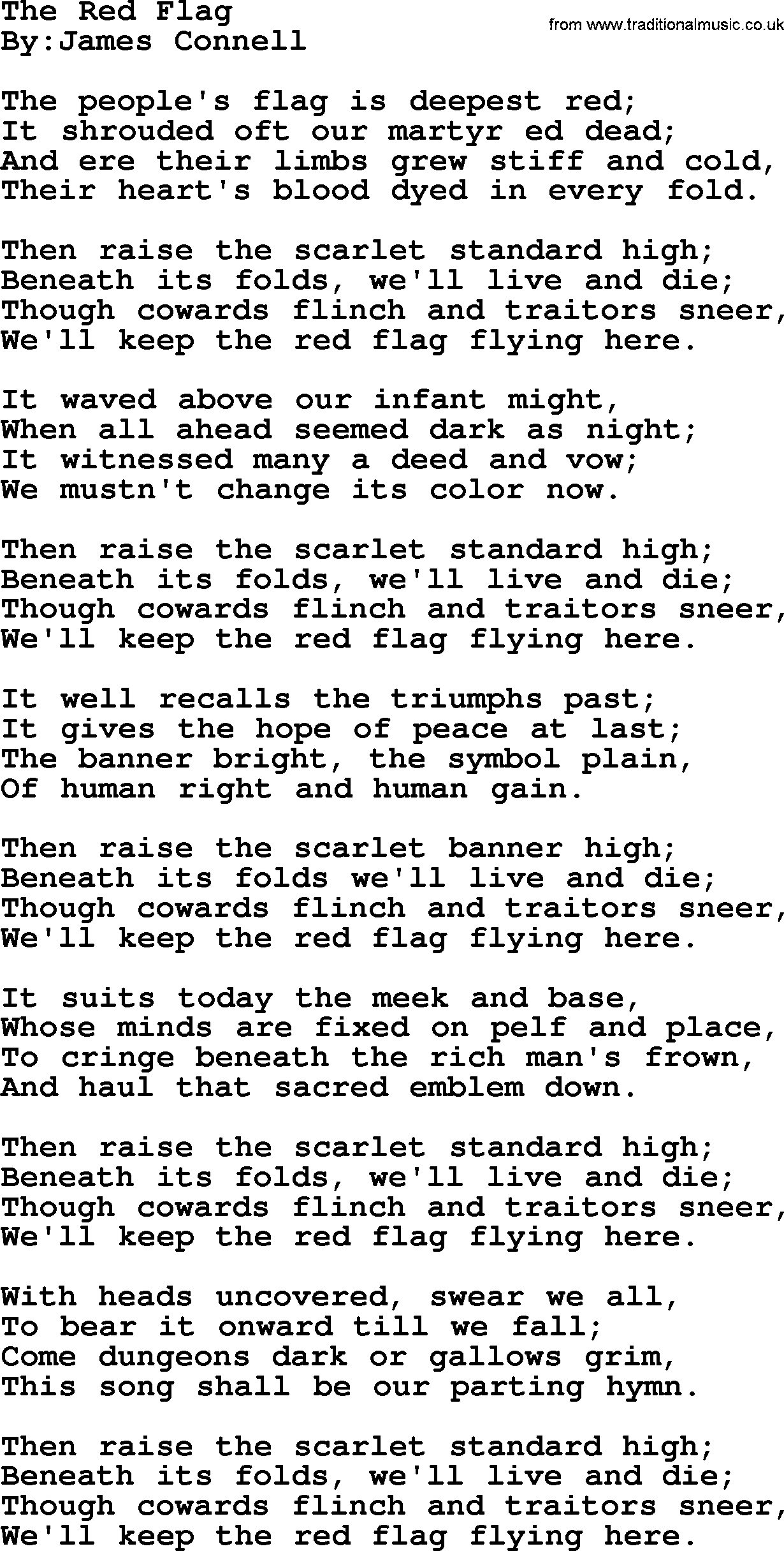 Political, Solidarity, Workers or Union song: The Red Flag, lyrics
