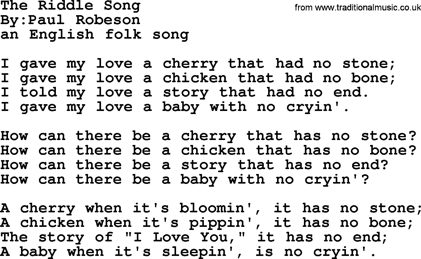 Political, Solidarity, Workers or Union song: The Riddle Song, lyrics