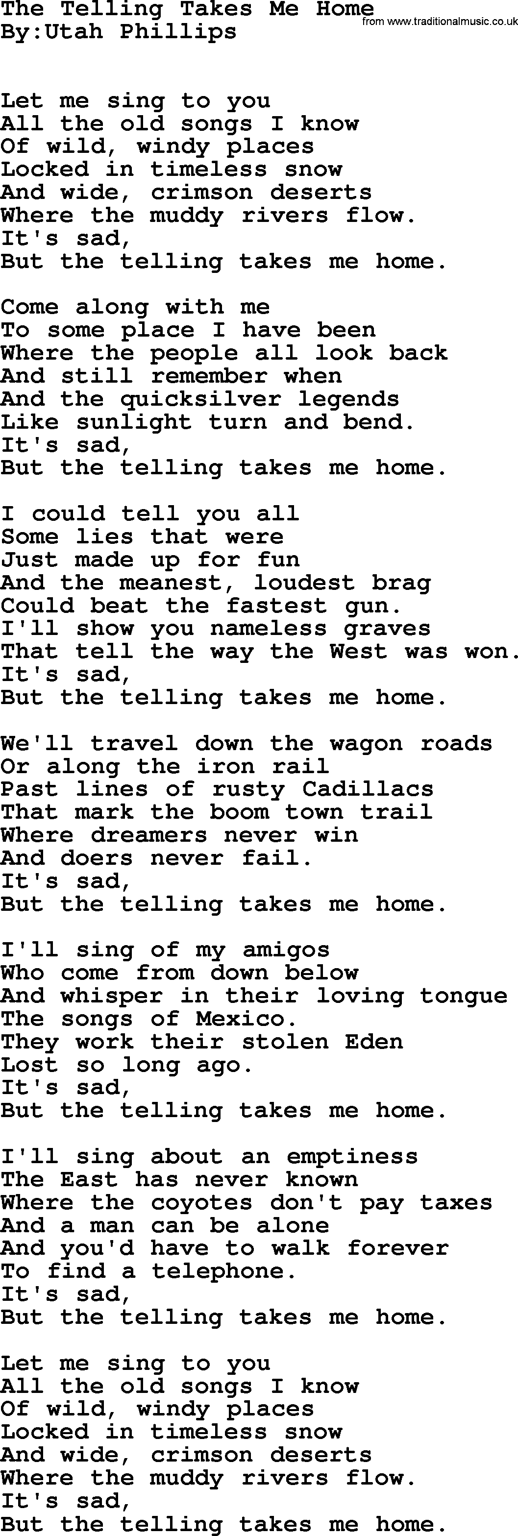 Political, Solidarity, Workers or Union song: The Telling Takes Me Home, lyrics