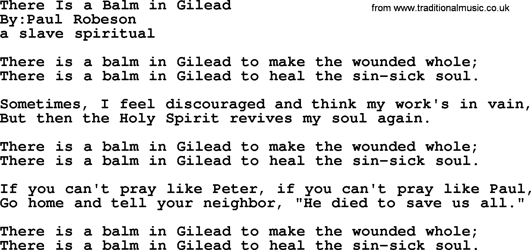 Political, Solidarity, Workers or Union song: There Is A Balm In Gilead, lyrics