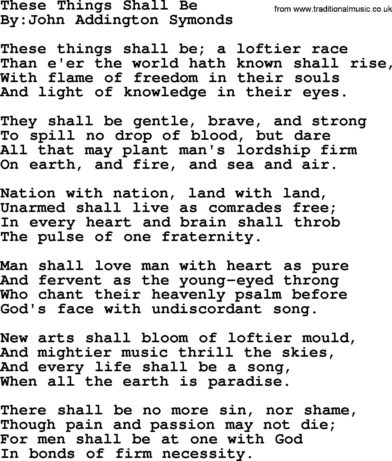 Political, Solidarity, Workers or Union song: These Things Shall Be, lyrics