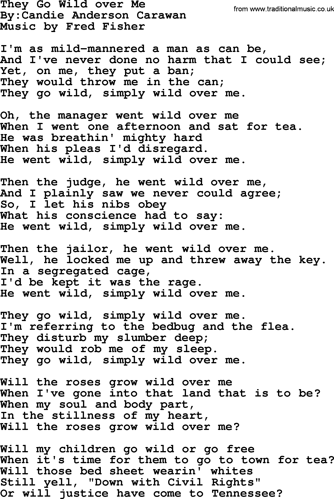 Political, Solidarity, Workers or Union song: They Go Wild Over Me, lyrics