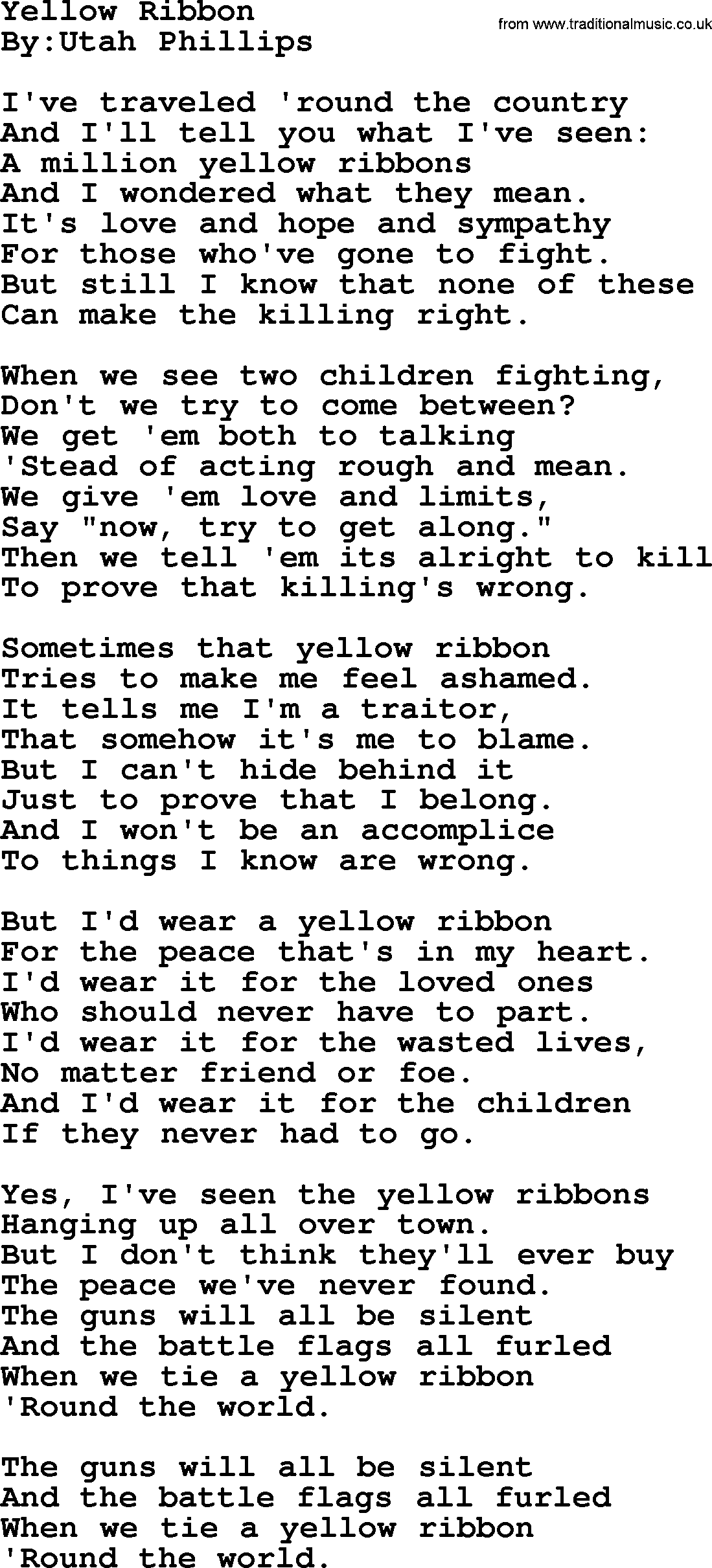 Political, Solidarity, Workers or Union song: Yellow Ribbon, lyrics