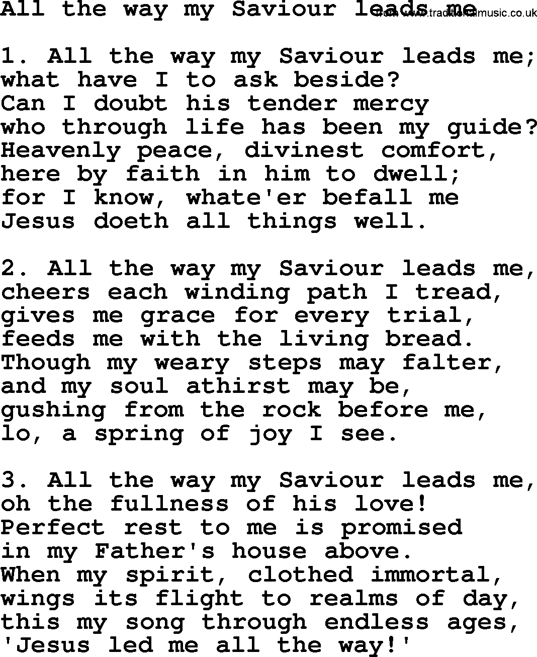 Presbyterian Hymns collection, Hymn: All The Way My Saviour Leads Me, lyrics and PDF