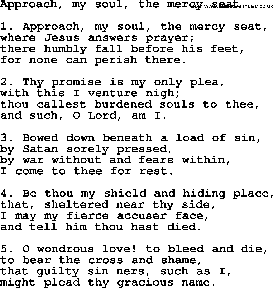 Presbyterian Hymns collection, Hymn: Approach, My Soul, The Mercy Seat, lyrics and PDF