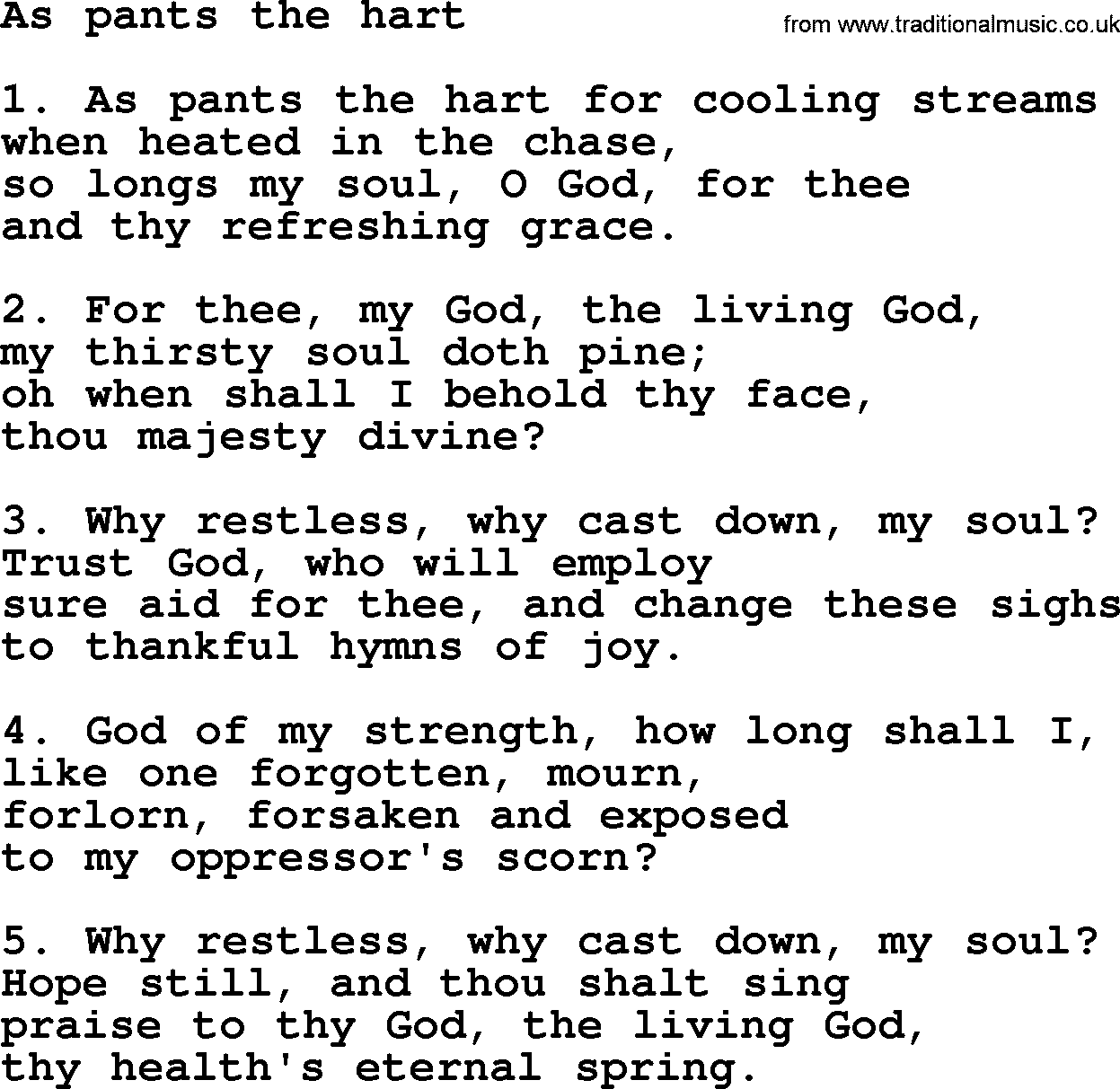 Presbyterian Hymns collection, Hymn: As Pants The Hart, lyrics and PDF