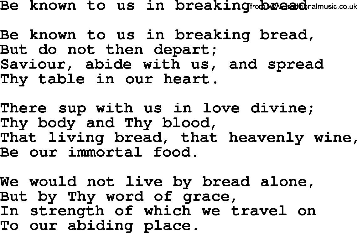Presbyterian Hymns collection, Hymn: Be Known To Us In Breaking Bread, lyrics and PDF