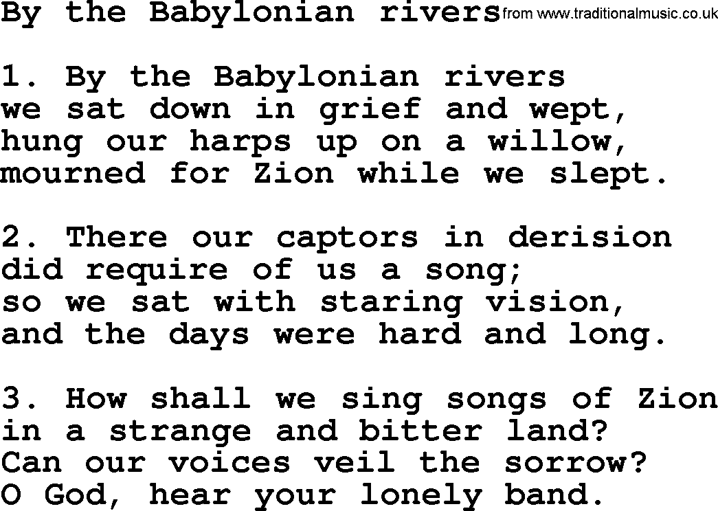 Presbyterian Hymns collection, Hymn: By The Babylonian Rivers, lyrics and PDF