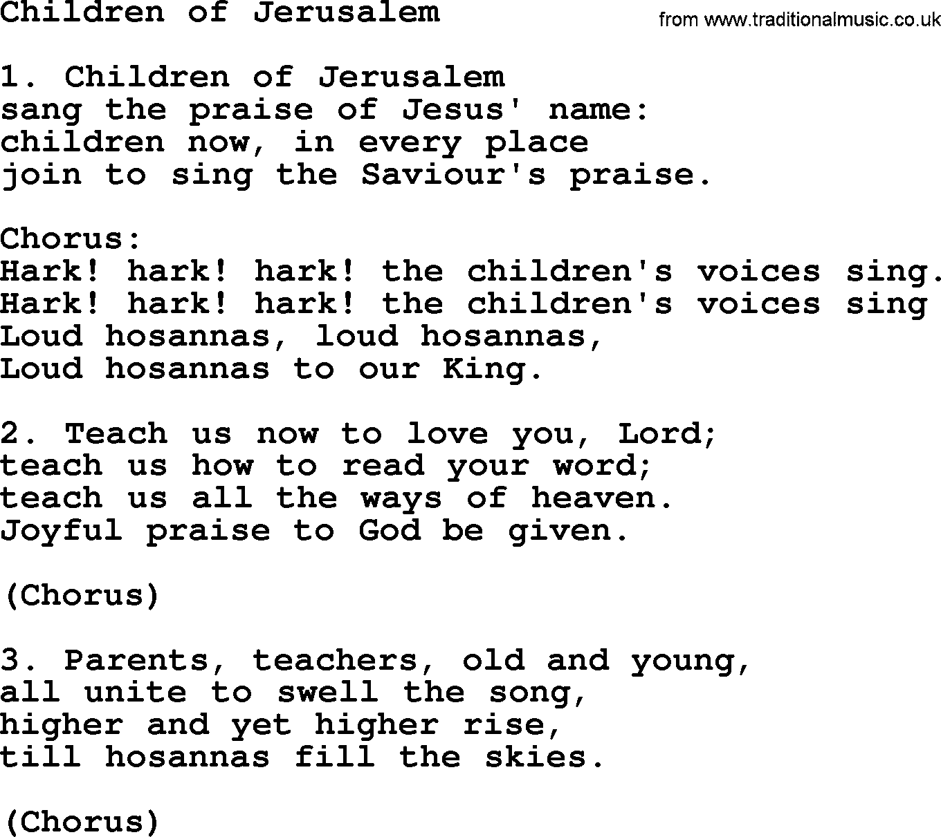 Presbyterian Hymns collection, Hymn: Children Of Jerusalem, lyrics and PDF
