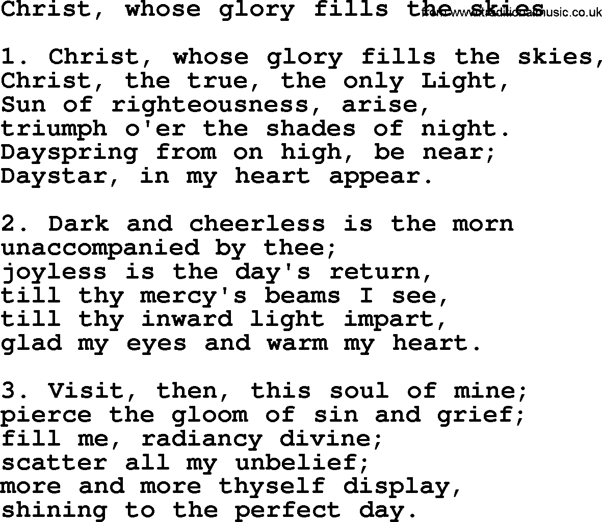 Presbyterian Hymns collection, Hymn: Christ, Whose Glory Fills The Skies, lyrics and PDF