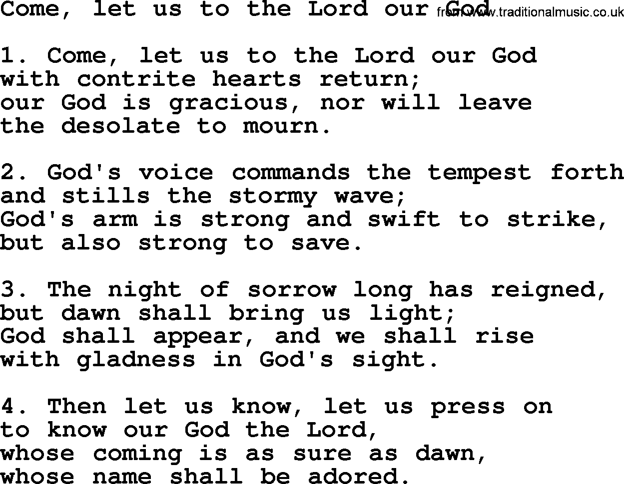 Presbyterian Hymns collection, Hymn: Come, Let Us To The Lord Our God, lyrics and PDF