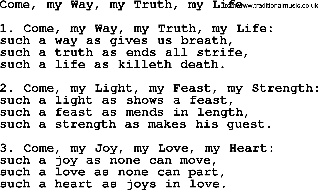 Presbyterian Hymns collection, Hymn: Come, My Way, My Truth, My Life, lyrics and PDF
