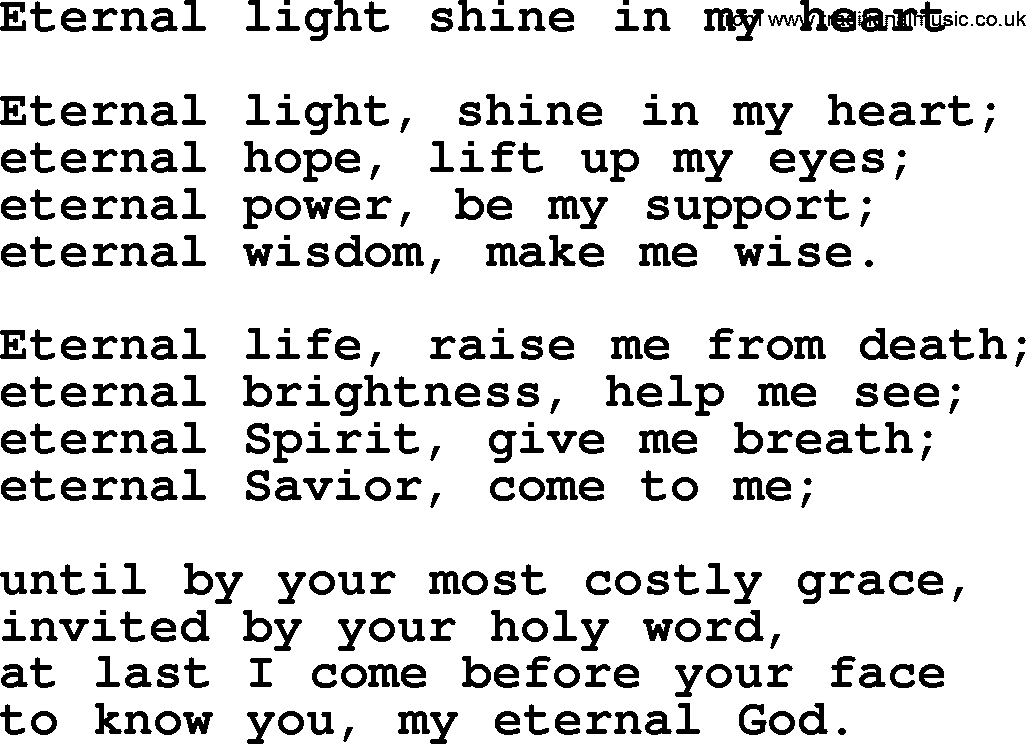 Presbyterian Hymns collection, Hymn: Eternal Light Shine In My Heart, lyrics and PDF