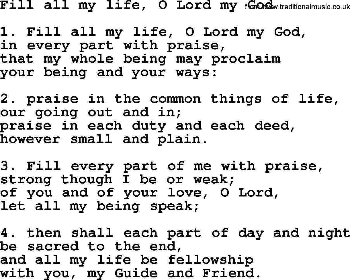 Presbyterian Hymns collection, Hymn: Fill All My Life, O Lord My God, lyrics and PDF