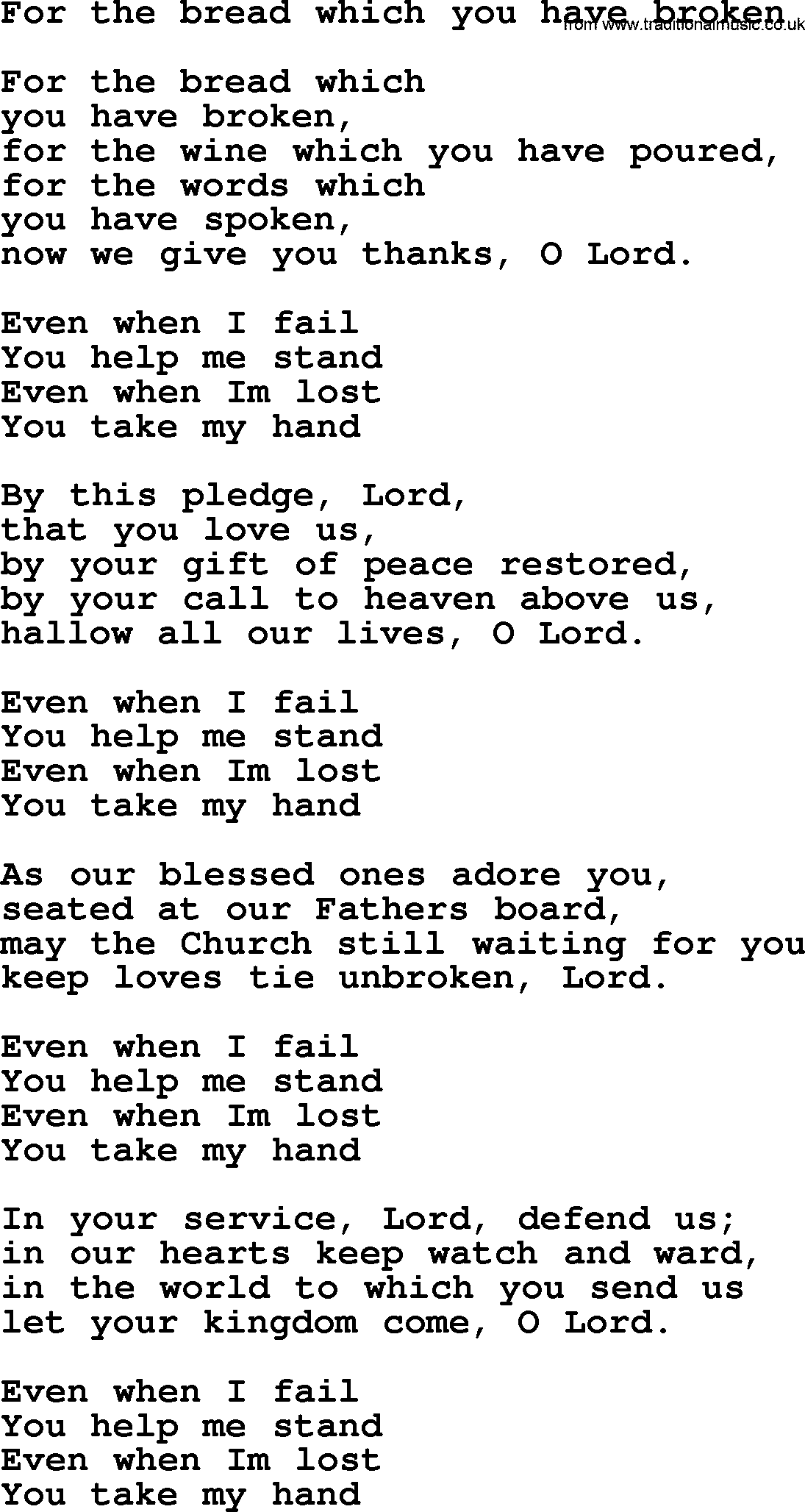 Presbyterian Hymns collection, Hymn: For The Bread Which You Have Broken, lyrics and PDF