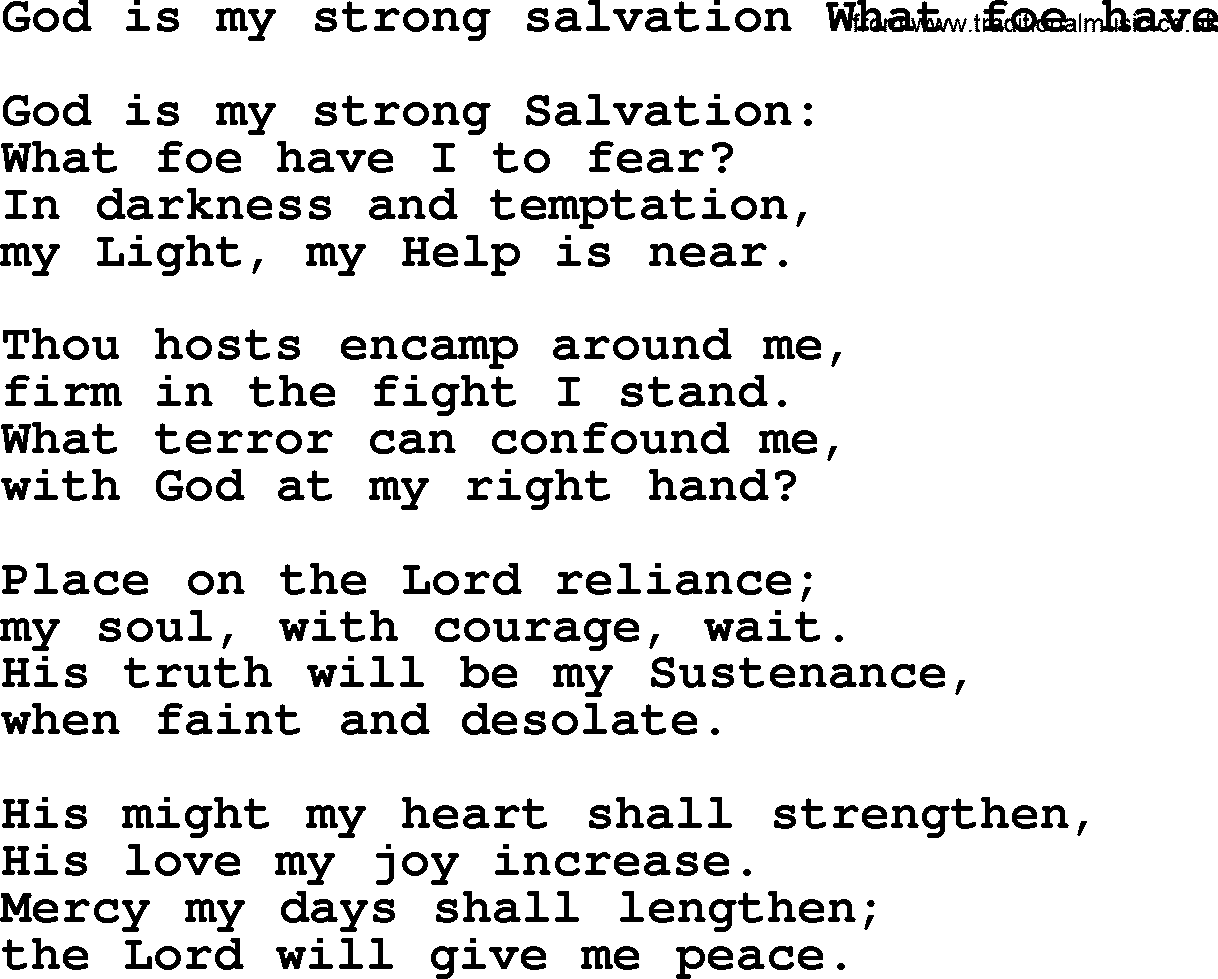 Presbyterian Hymns collection, Hymn: God Is My Strong Salvation What Foe Have, lyrics and PDF