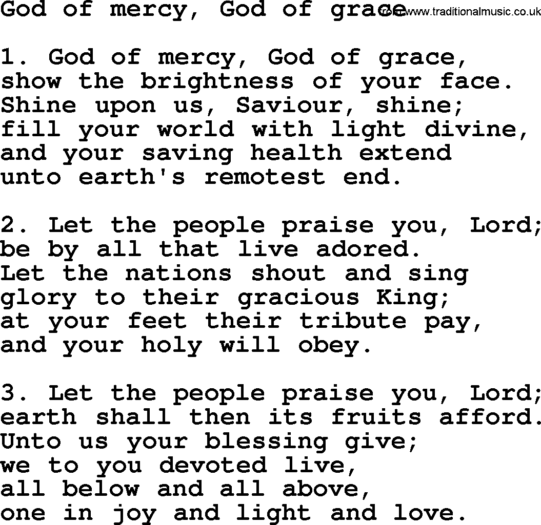 Presbyterian Hymns collection, Hymn: God Of Mercy, God Of Grace, lyrics and PDF
