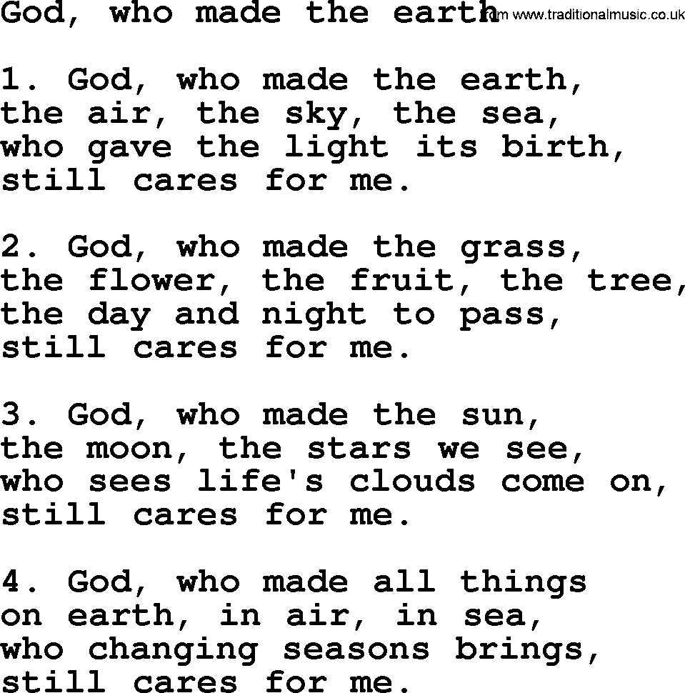 Presbyterian Hymns collection, Hymn: God, Who Made The Earth, lyrics and PDF