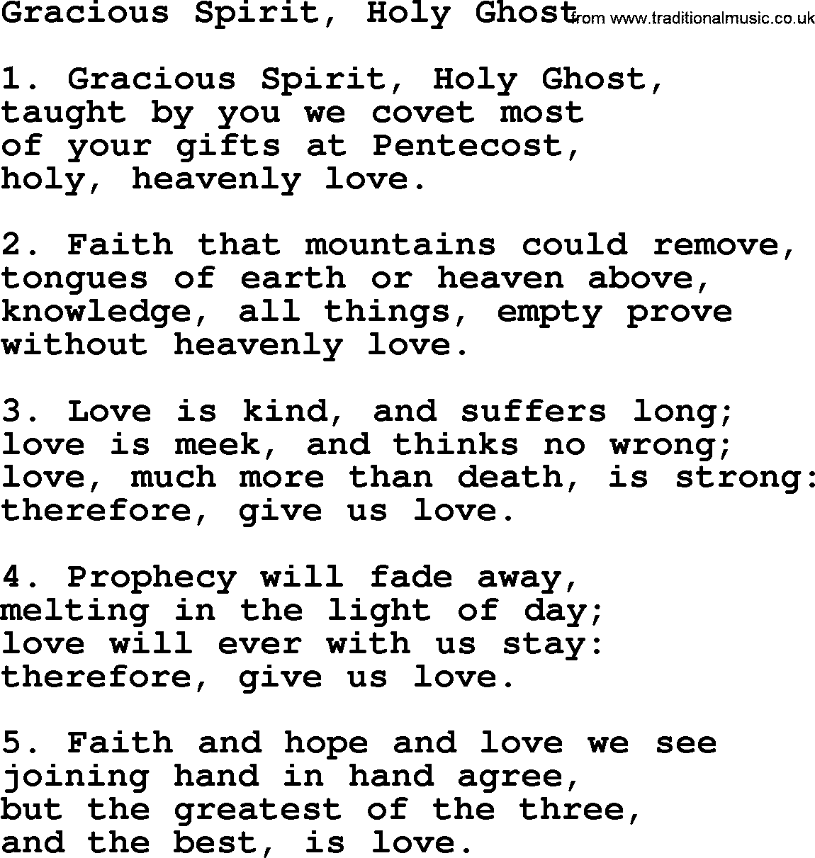 Presbyterian Hymns collection, Hymn: Gracious Spirit, Holy Ghost, lyrics and PDF