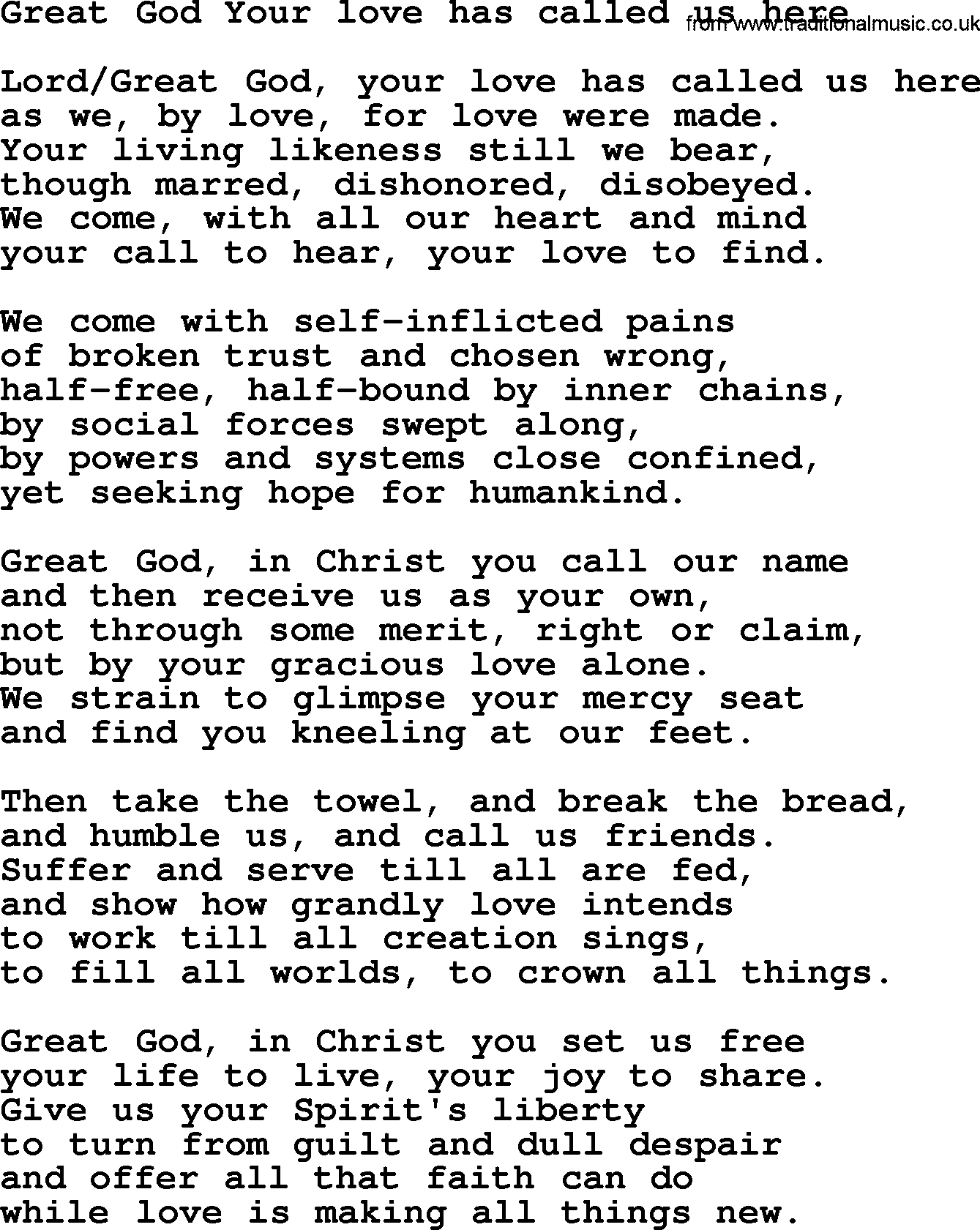 Presbyterian Hymns collection, Hymn: Great God Your Love Has Called Us Here, lyrics and PDF