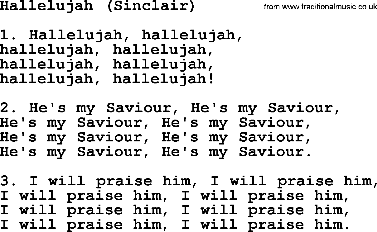 Presbyterian Hymns collection, Hymn: Hallelujah (sinclair), lyrics and PDF