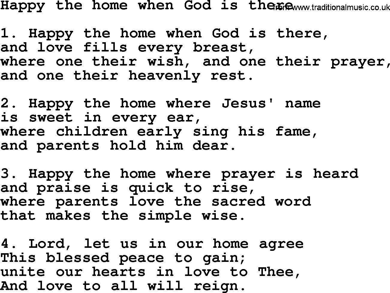 Presbyterian Hymns collection, Hymn: Happy The Home When God Is There, lyrics and PDF