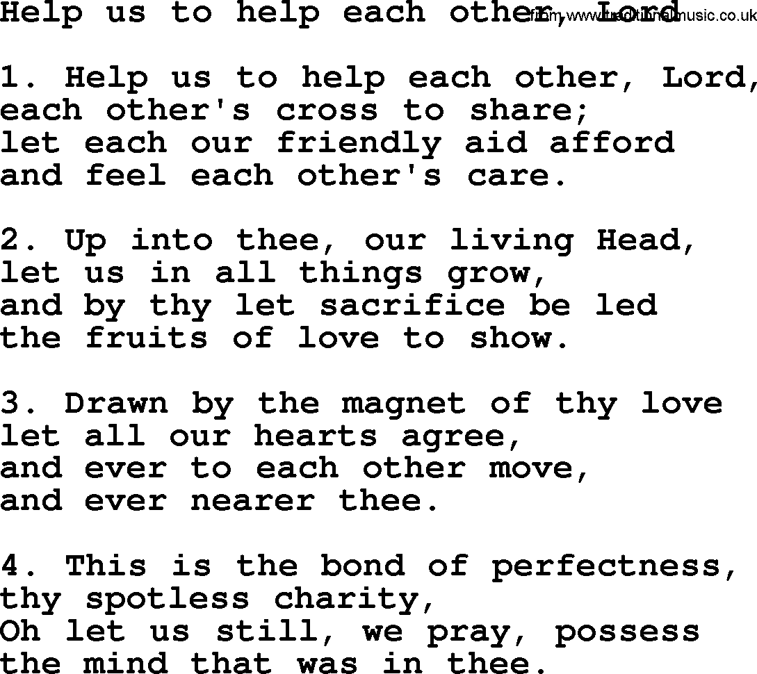 Presbyterian Hymns collection, Hymn: Help Us To Help Each Other, Lord, lyrics and PDF