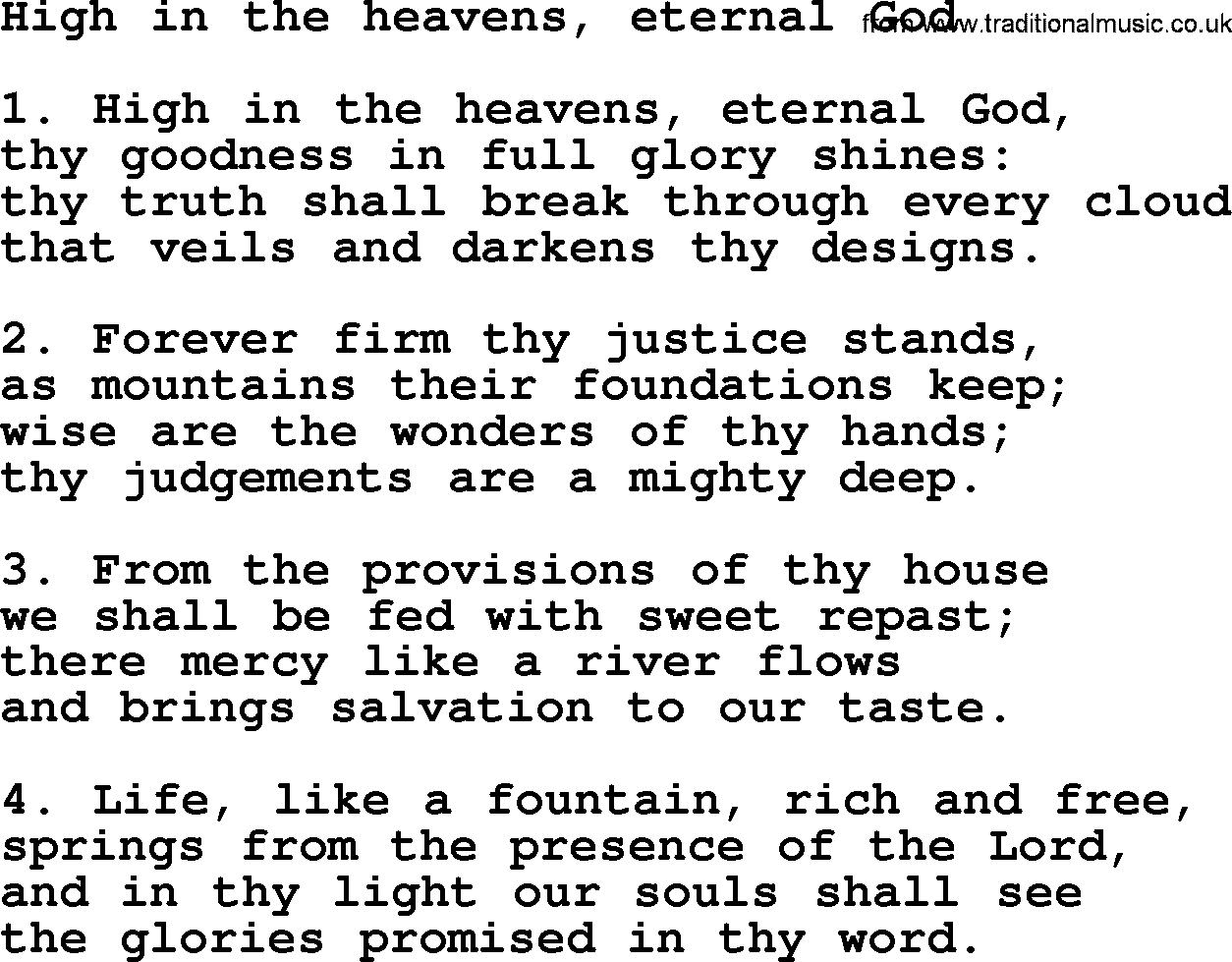 Presbyterian Hymns collection, Hymn: High In The Heavens, Eternal God, lyrics and PDF